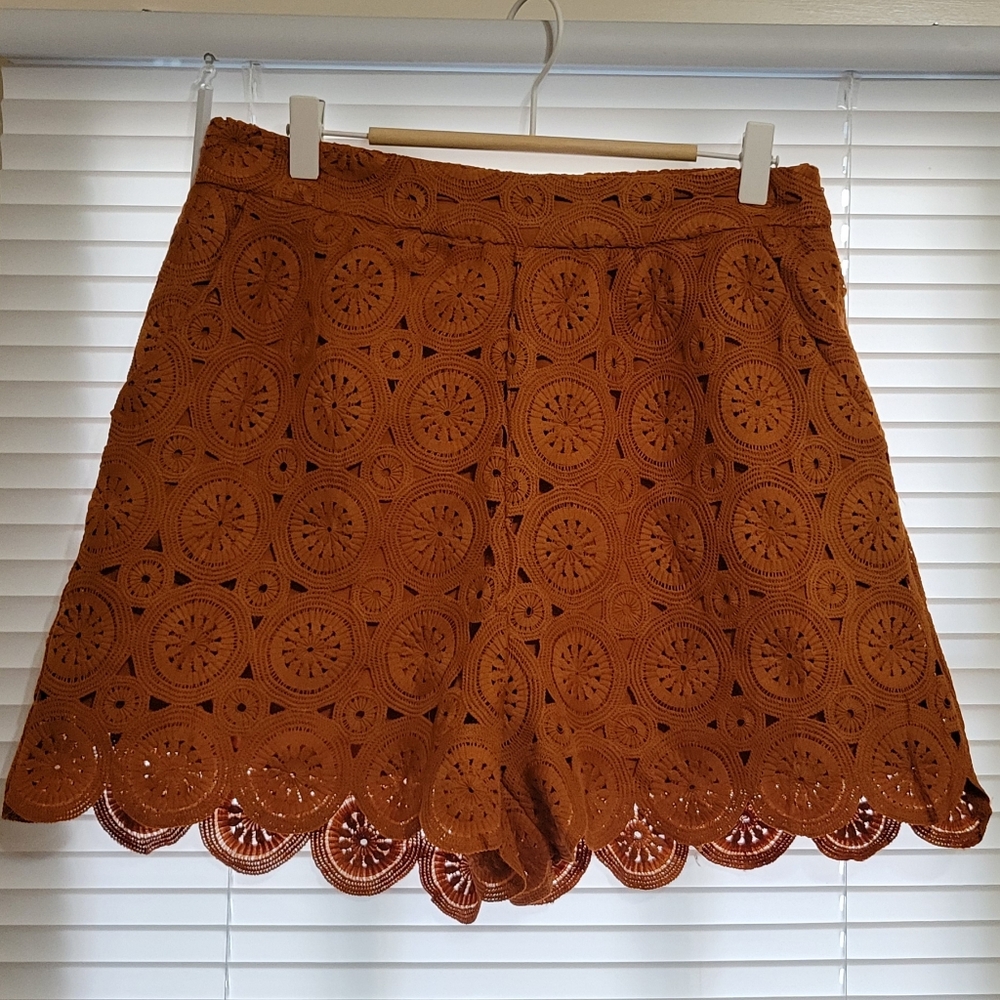Skies Are Blue Women's Burnt Orange Lace Shorts